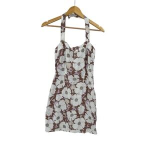 Abercrombie & Fitch Linen Blend Floral Apron Mini Dress Womens Sz ST Cottagecore